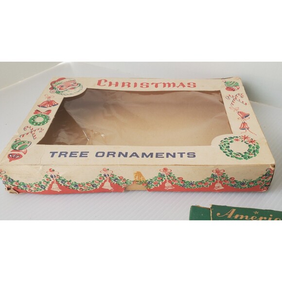 BOX ONLY VTG Christmas Ornament Empty USA 50s Cardboard Ephemera Santa Tree Lot - Picture 3 of 14